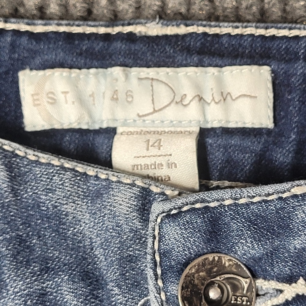 Est. 1946 Denim Jeans Women's Sz 14 Distressed Bling Pocket Contemporary Fit - Picture 3 of 8